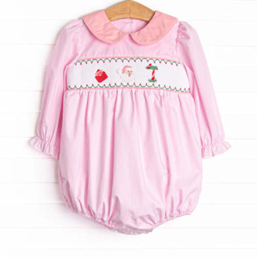 Letters to Santa Smocked Bubble, Pink – Stitchy Fish