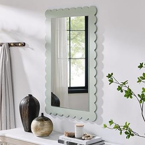 Modway Emmeline Scalloped Rectangle Wall Mirror in Sage