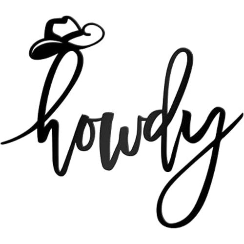 Zzbakress Balck Metal Howdy Sign Western Wall Art Unique Cowboy Wall Decoraion Howdy Southwestern Wall Art Western Decor for Home Living Room Bathroom Bedroom Office Space (Unique, Black, Medium)