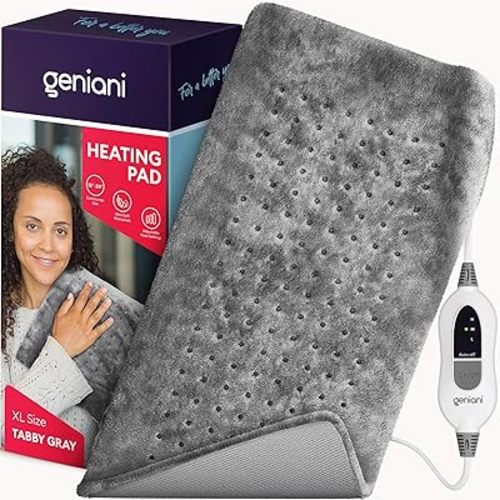GENIANI Electric Heating Pad for Back Pain & Cramps Relief, Electric Throw, Auto Shut Off, Machine Washable, Heating Pad for Neck & Shoulder (12×24", Tabby Gray)