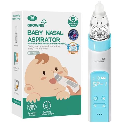 GROWNSY Nasal Aspirator for Baby, Electric Nose Aspirator for Toddler, Baby Nose Sucker, Automatic Nose Cleaner with 3 Silicone Tips, Adjustable Suction Level, Music and Light Soothing Function, Blue