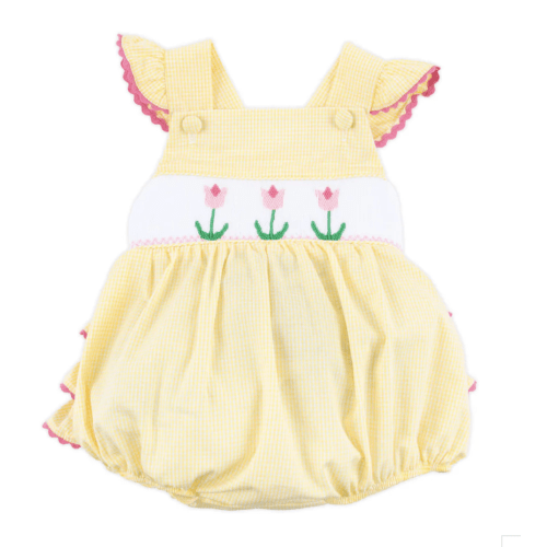 Tulip Smocked Mini Yellow Gingham Leah Bubble