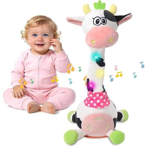 MIAODAM Dancing Cow Stuffed Plush Toy, Singing 10 Children's Songs, Interactive Stuffed Animal Repeats What You Say, Colorful Glowing Baby Toy for 1-3 Years Old, Perfect Easter Day Gifts for Kids