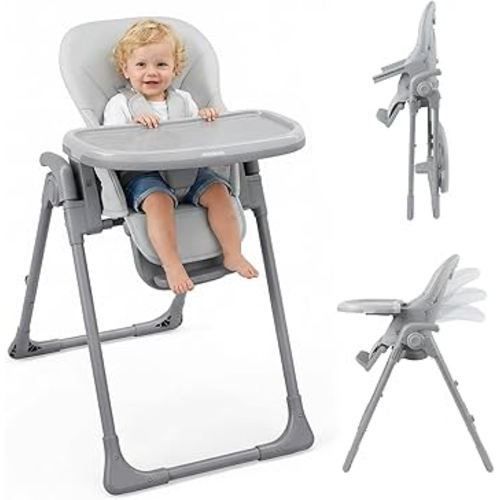 High Chair, Foldable High Chairs for Babies and Toddlers, Adjustable Height, Backrest and Footrest, Removable Tray, Gray