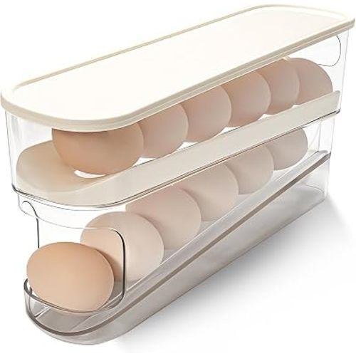 Rolling Egg Holder for Fridge, Egg Dispenser for Refrigerator, Automatic Rolling Storage Container for Countertop, Kitchen & Outdoor Use (3.35"x5.59"x11.92") 1 Pack