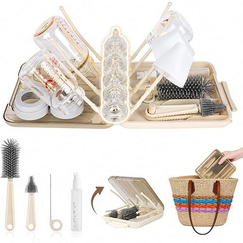 Travel Bottle Cleaner Kit, 6-in-1 Baby Bottle Brush Set with Silicone Brush