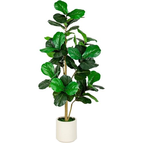 5FT Fiddle Leaf Fig Artificial Tree with White Planter Pot,Faux Floor Plant, Indoor and Outdoor Fake Plants for Home Office Decor