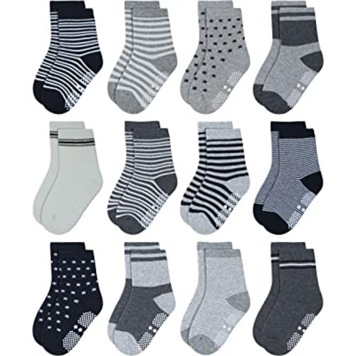 RATIVE Non Skid Anti Slip Crew Socks With Grips for Baby Infant Toddlers Kids Boys