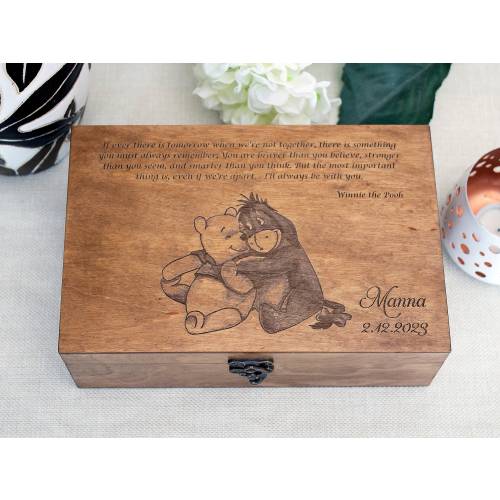 Winnie the Pooh quote on wooden box, Personalized keepsake box with custom saying, Winnie and Eeyore on memory box