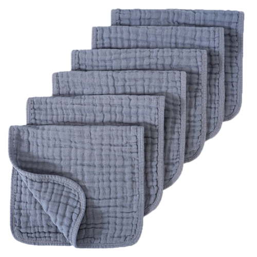 6pcs Multipurpose Cotton Drooling Bib Baby Saliva Towels Soft Absorbent Burp Cloths 6-Layer for Bath & Burping P31B (Dark gray)