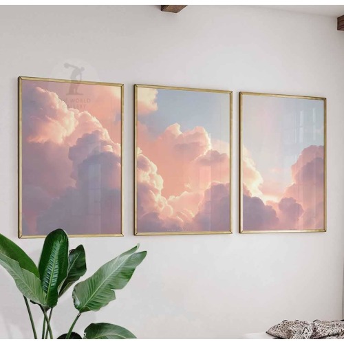 Set of 3 Cloud Wall Art Prints, Sunset Sky Posters, Modern Nature Inspired Wall Decor for Living Room