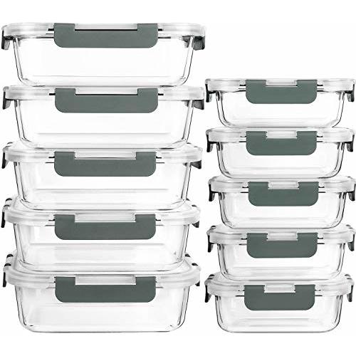 [10-Pack] Glass Meal Prep Containers with Lids, MCIRCO Food Storage Containers with Snap Locking Lids, Airtight Lunch Containers, Microwave, Oven, Freezer and Dishwasher