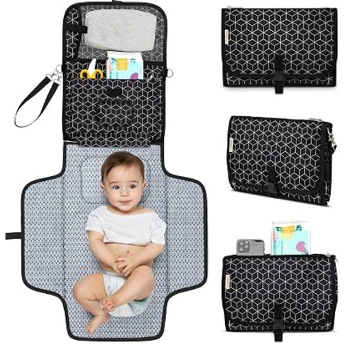 KeaBabies Portable Diaper Changing Pad, Baby Changing Mat (Black Geo)