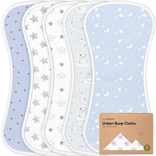 Organic Burp Cloths Baby Boy & Girl - 5-Pack Super Absorbent Cotton Burping Cloths for Babies, Soft & Plush Newborn Spit Up Rags, Infant Towels for Milk Spit Up, Unisex, Large 21" x 10"(Constellation)