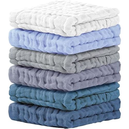 Cuddle Campus Baby Washcloths 6 Packs, Muslin Washcloths Baby,Cotton Burp Cloths, Extra Absorbent and Soft Wash Clothes for Newborns, 12x12 Inches
