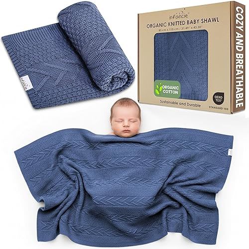 infancie Organic Cotton Knit Baby Blanket 31.5 X 43.3 Inches Soft Knitted and Breathable Baby Blanket for Boys and Girls Perfect Soft Baby Blankets for Infants Toddlers All Seasons