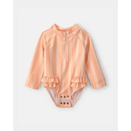 Baby Girl 1-Piece Striped Long-Sleeve Rashguard Swimsuit - Orange | Carter's