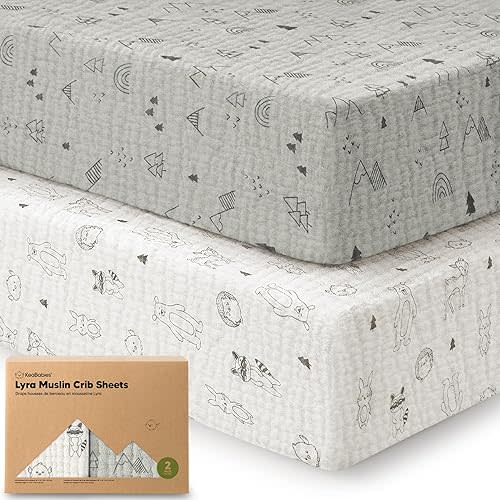 KeaBabies 2-Pack Muslin Crib Sheets for Boys, Girls - 100% Organic Cotton Fitted Baby Crib Mattress Sheet, Soft Breathable Standard Toddler Bed Cover Bedding Set, Neutral, Durable 52x28 (Woodland)