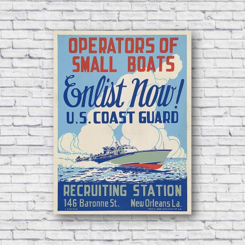 LARGE Vintage Coast Guard WWII Recruiting Poster, World War 2, US Military, Propaganda, Wall Decor Print, Rolled, Canvas, Vinyl Wall Decal,