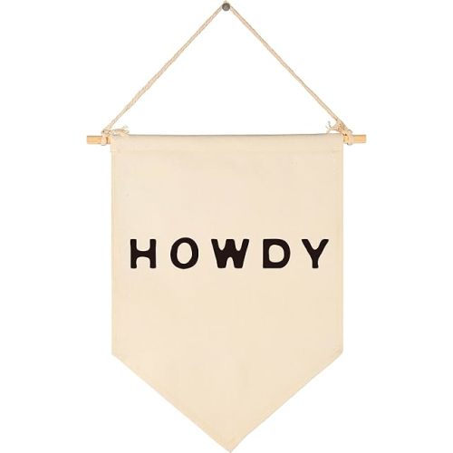 Howdy Canvas Pennant,Howdy Banner-Western Themed Wall Art Decor,Texas Wall Poster Decor,Cowboy Hanging Flag,Southern Charm-Canvas Sign Art Gift