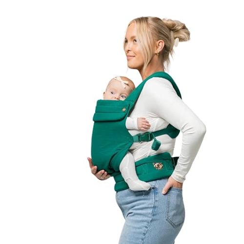 Mabē Monarch Ergonomic Baby Carrier – Premium Cotton Soft Structured Newborn to Toddler Carrier with Hip-Healthy Design, 3 Carry Positions (9-46 lbs), Lightweight & Breathable, (Evergreen)
