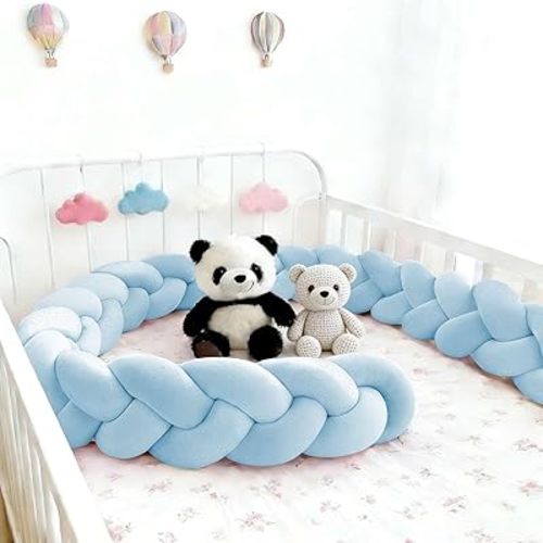 As Show 𝟯 𝗞𝗻𝗶𝘁 𝗕𝗿𝗮𝗶𝗱 𝗖𝗿𝗶𝗯 𝗯𝘂𝗺𝗽𝗲𝗿 (Light Blue,79 in)