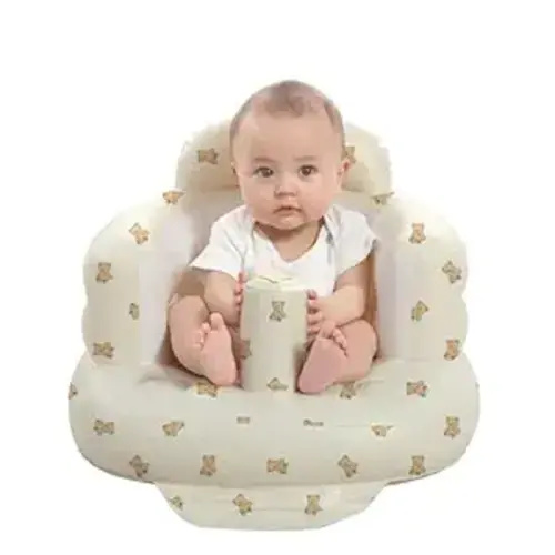 Upgrade Inflatable Baby Seat with Tray for Babies 3-36 Months, Built in Air Pump Bumbo Seat with Tray, Baby Chair Sit Me up Floor Seat for Baby, Learning to Sit&Feeding (Pillar-Bear Cub)
