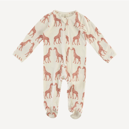 long sleeve two way zipper footie | rust giraffe | bamboo – kate quinn