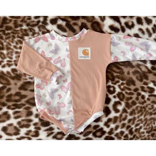 Patched carhartt romper/  toddler clothing/ baby clothing/western / boho / trendy / vintage/ handmade/ custom baby clothes / romper /leotard