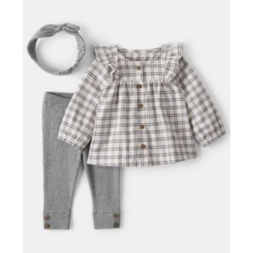 Baby Girls 3-Piece Plaid Top, Pants and Headband Set