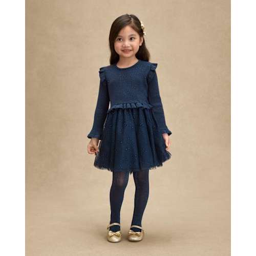 Girls Tutu Sweater Dress - Royal Christmas - Blue