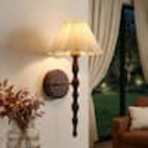 BYBLIGHT 18.4 in. 1-Light Vintage Faux Wood Grain Metal Wall Sconce with Linen Fabric Shade for Living Room, Entryway (2-Pack) HDBB-YQ0008