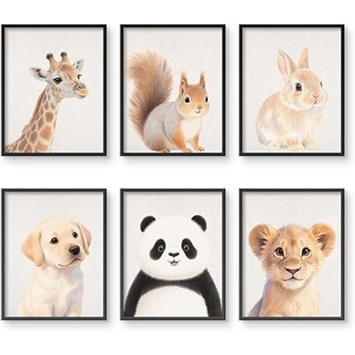 VOLIX Set of 6 Wall Art Unframed Jungle Animal Wall Hanging Decor for Kids Room, Nursery, Safari Themed Birthday Party, 12x16 inch