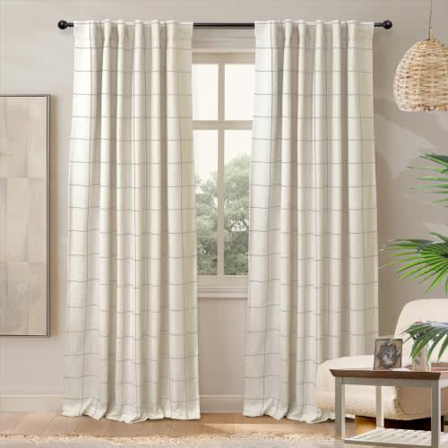 DriftAway 100% Blackout Plaid Linen Curtains 84 Inches Long 2 Panels Taupe | 100% Blackout, Linen Texture, Plaid Pattern, Two Layers, Rod Pocket & Back Tab, Bedroom Living Room Use, Luxury Appearance