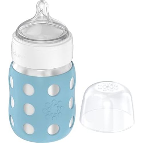 Lifefactory 8-Ounce Stainless-Steel Vacuum-Insulated Wide-Neck Baby Bottle with Stage 2 Nipple (3-6 Months) Denim, LS2211WDE4