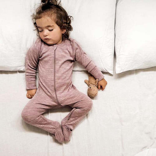 Merino Wool Baby Thermal Onesie Mauve Marle