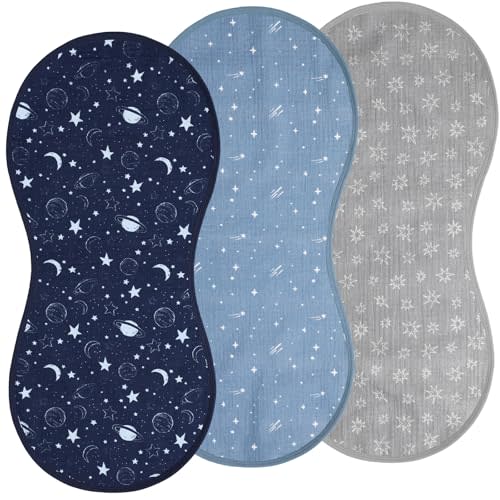 Hahafelt 3 Pcs Changing Pad Liners Fits in Peanut Shape Changing Pad Waterproof Diaper Mats Organic Cotton Peanut Mats are Warm on Baby's Back, Washable Reusable (Starry Style,Multicolor)