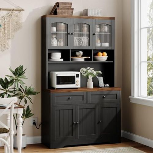 COZONY 71" Pantry Cabinet,Tall Kitchen Pantry Storage Cabinet with Microwave Stand Farmhouse Kitchen Hutch with Drawers