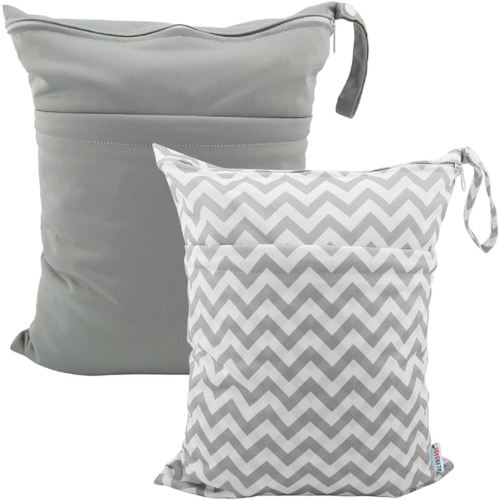 ALVABABY Christmas Gift 2pcs Cloth Diaper Wet Dry Bags Waterproof Reusable with Two Zippered Pockets Travel Beach Pool Daycare Soiled Baby Items Yoga Gym Bag for Swimsuits or Wet Clothes L2933