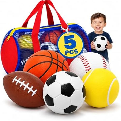 5 Pack Balls for Toddlers 1-3 | Basketball Football Baseball Soccer Tennis