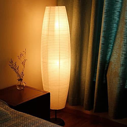 Rice Paper Floor Lamp with Foot Switches,White Paper Floor Lantern,Art Deco Ambient Lighting,Minimalist Tall Standing Lamp for Bedroom Living Room and Study Room