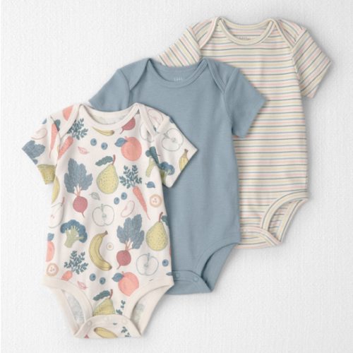 Baby 3-Pack Organic Cotton Bodysuits in Veggie Fruit Print - Little Planet | Carter's