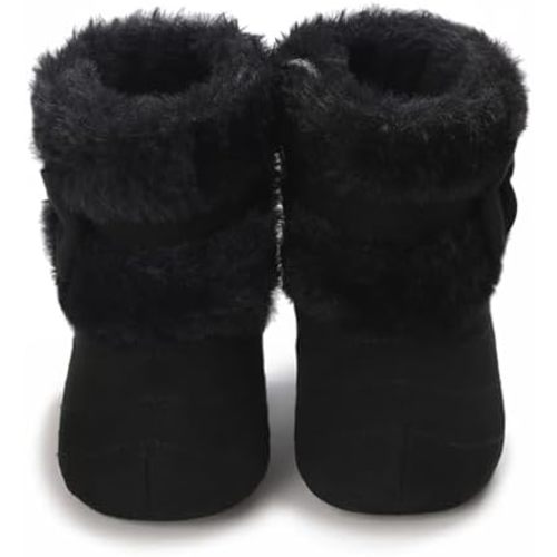 Infant Baby Girl Boots Cute Bowknot Crib Shoes Winter Warm First Walker Shoes with Non-Skid Soles