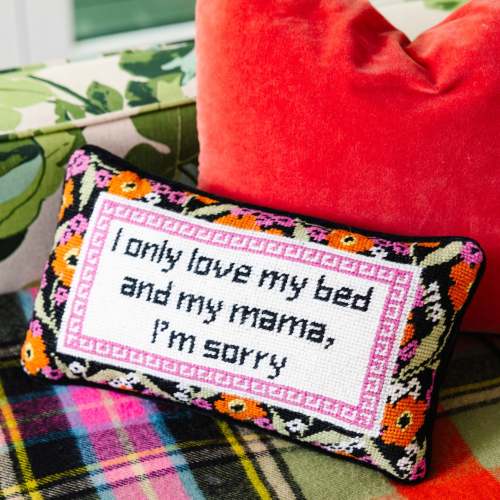 Only Love My Bed Needlepoint Pillow
