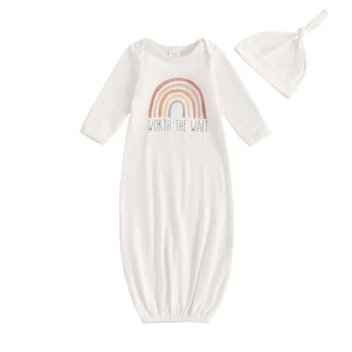 Merqwadd Baby Gowns Newborn Boys Girls Rainbow Sleeping Bag with Hat Gender Neutral Going Home Outfit Clothes