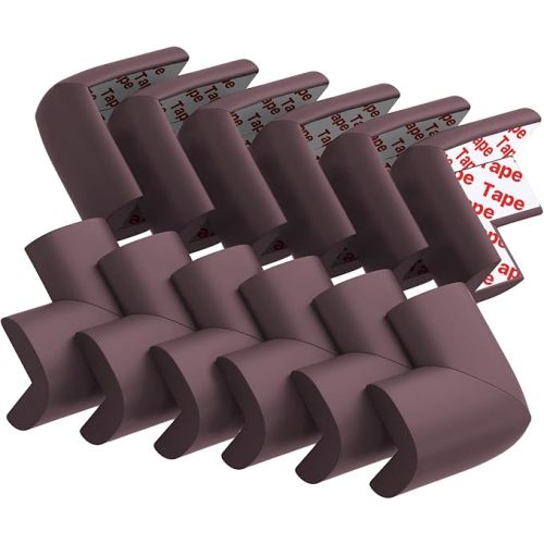 12 Pack Soft Corner Protector Baby Proofing Edge and Corner Guards, Table Corner Protectors for Furniture, Safety Pre-Taped Rubber Corner Covers for Fireplace, Stair, Cabinet (Brown)