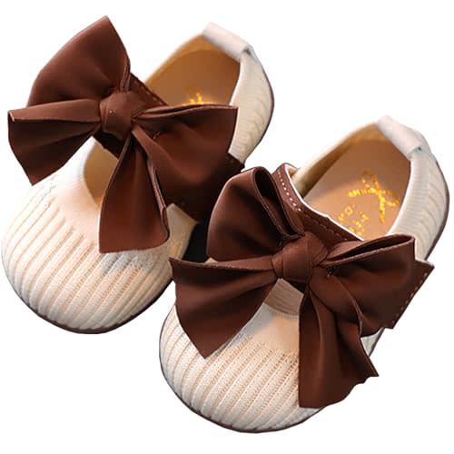 KARUNEL Infant Baby Girls Mary Jane Flats Soft Sole Bowknot Knit Princess Wedding Dress Shoes Toddler Crib First Walkers