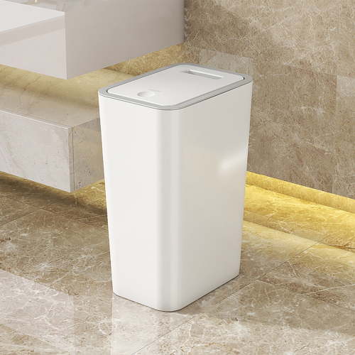 KQJQS 11.6 Liter Small Trash Can with lid, 3 Gallon Bathroom Trash Can,Garbage Can Slim Trash Bin Waste Basket for Bathroom,Kitchen,Bedroom,Living Room,Office,Laundry - White
