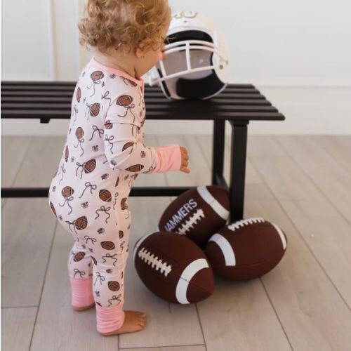 Blush Football Zipper Romper in 0-3 months