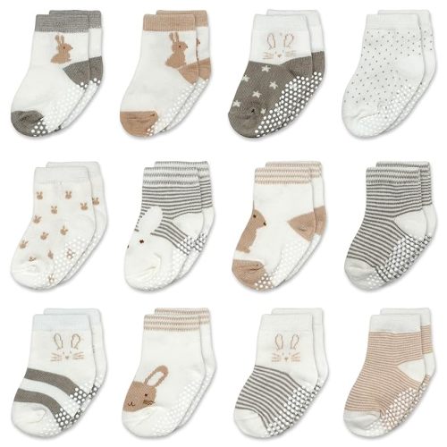 Mother's Choice Organic Cotton Baby Socks 6-12 Months - 12 pairs Soft and Cozy Infant Grip Socks, Gentle Newborn Socks, Perfect For Baby Registry Sock For Everyday Comfort For Infant